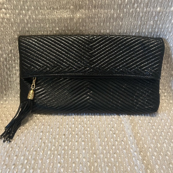 Handbags - Elegant Black Cole Hann Clutch with Tassel